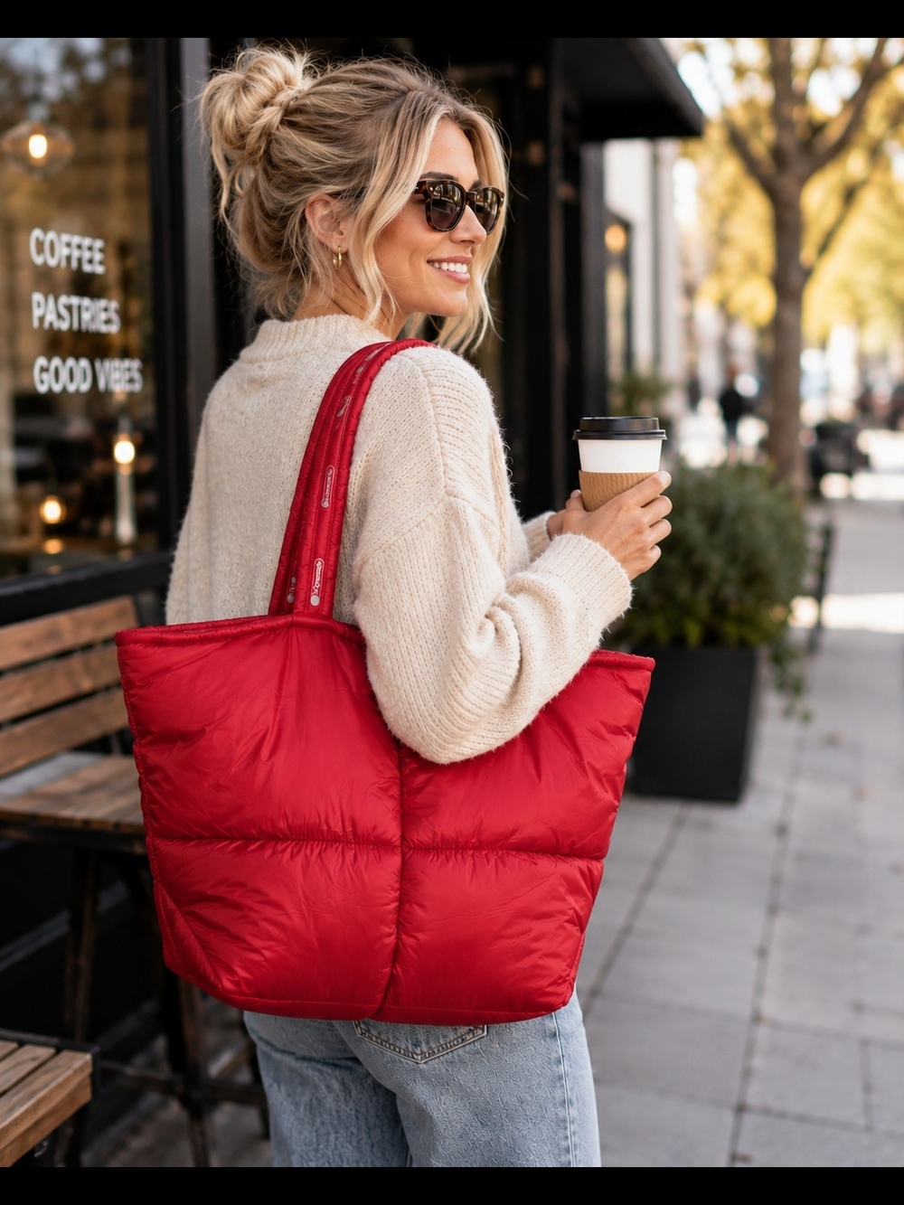 Lesportsac Red Quilted Tote Bag